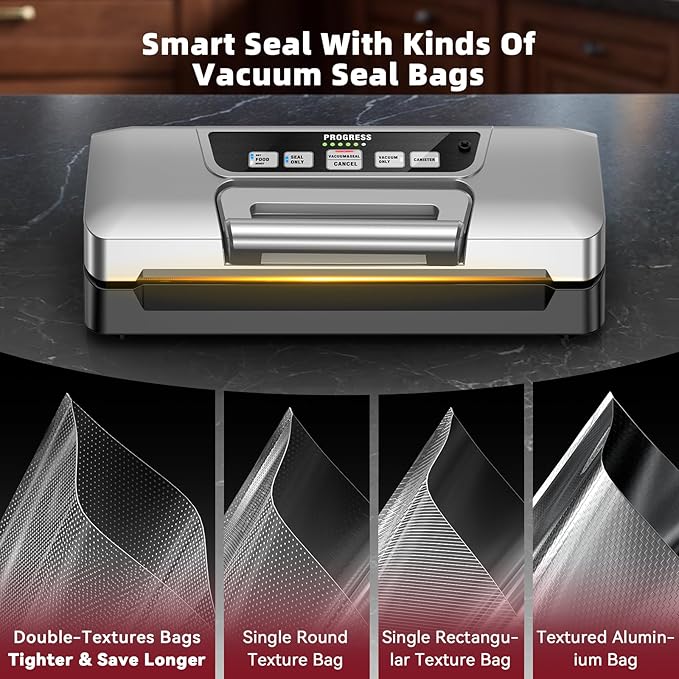 Next Gen Vacuum Sealer Machine, Potane Double Pump Food Vacuum Saver With Smart Visual Status System, Full Auto/Manual Functions, Built-in Safety Cutter&Guided Seal Bar, Start Kit Bags to Seal a Meal