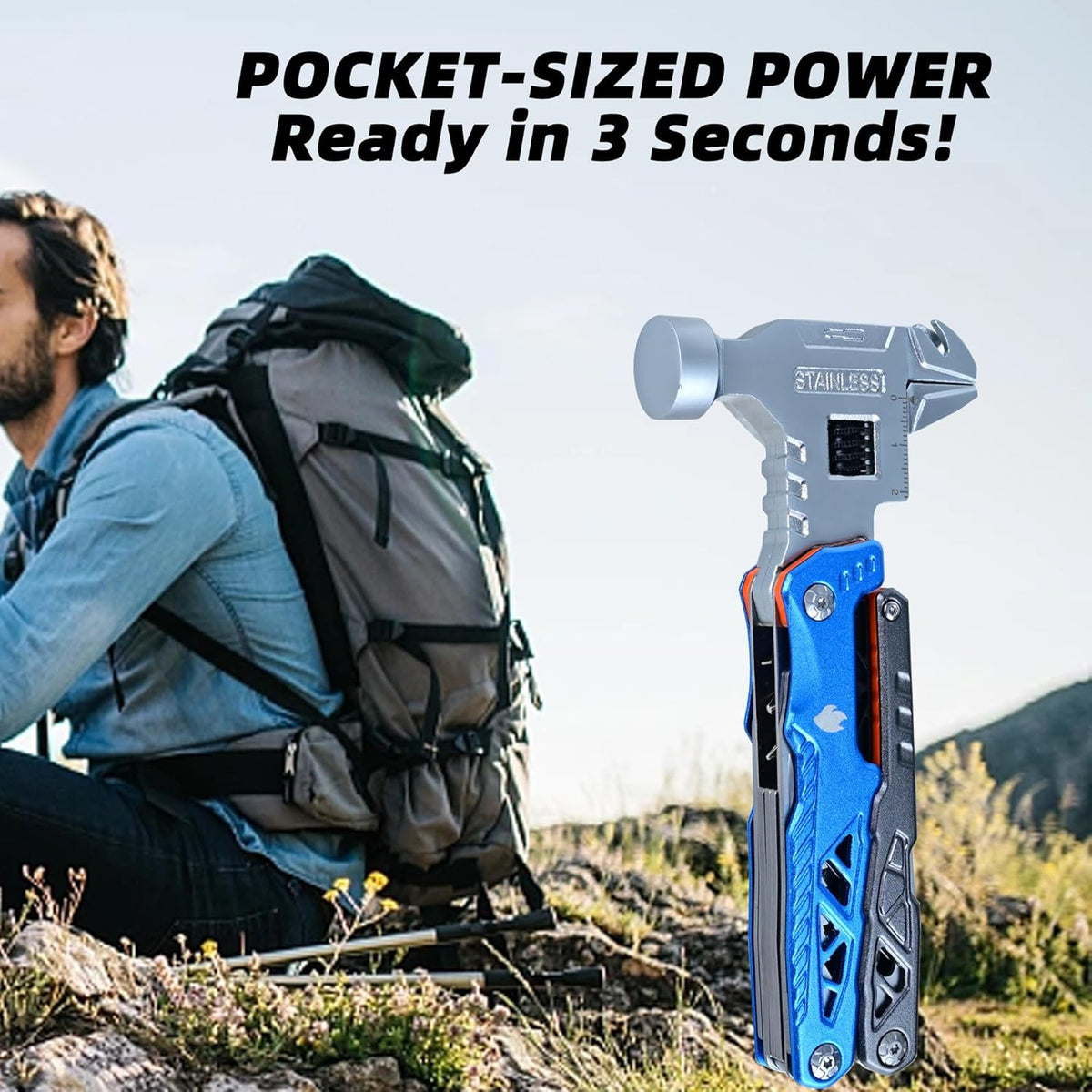 18-in-1 Multipurpose Tool Kit, Survival Camping Gear & Fishing Gifts for Dad - Multitool with Hammer, Pliers, Screwdriver and Pocket Knife for Men