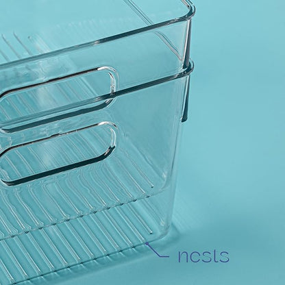 Plastic Food Storage 8 Pack Clear Container Bin with Handles for Organizing Kitchen, Pantry, Refrigerator, Freezer, Pantry, Cabinet, Closet, Bathroom. 10”x7.5”x5.3”
