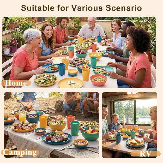 Wheat Straw Dinnerware Sets 40 Piece, Kitchen Plates and Bowls Set, Unbreakable