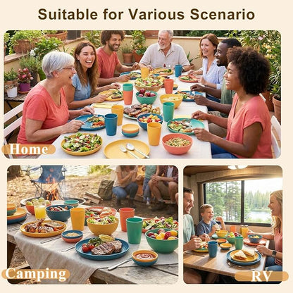 Wheat Straw Dinnerware Sets 40 Piece, Kitchen Plates and Bowls Set, Unbreakable