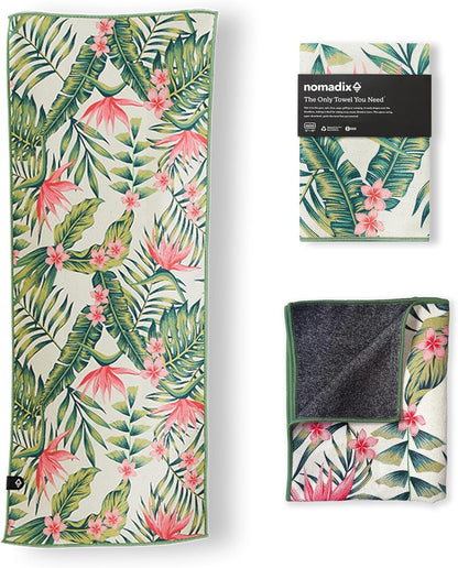 Nomadix Mini Towel - Perfect for Beach, Pool, Travel, Camping, Yoga - Made with Recycled Materials - Super Absorbent - Sand Resistant - Palms Pink - 16x40