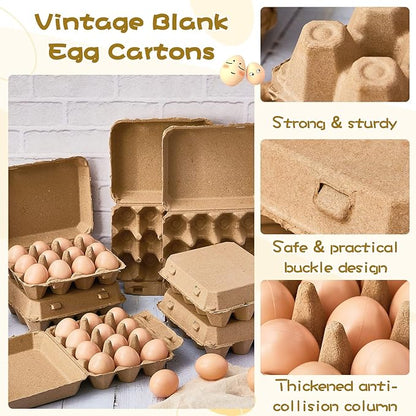 Rtteri 100 Pieces Paper Pulp Egg Cartons 3x4 Style Vintage Blank Egg Cartons for Fresh Duck Quail Storage Kitchen Family Farmhouse