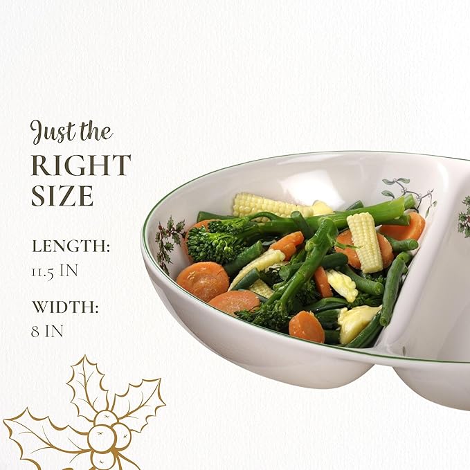 Spode Christmas Tree Divided Dish - 11.5" Festive Serving Tray for Holiday Parties, Seasonal Events - Fine Earthenware, Decorative Christmas Dinnerware, Microwave & Dishwasher Safe