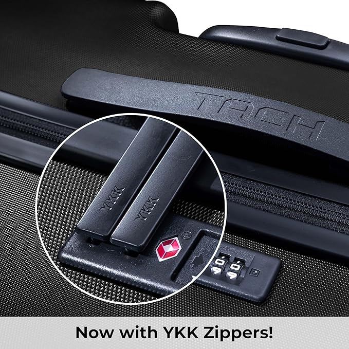 Tach V3.1 Hard Shell 2 Piece Luggage Set - 20 & 28 inch Luggage | Carry On & Large Checked Suitcases | Patented Built-In Connecting System | Rolling Suitcase Links 9 Bags (Black)