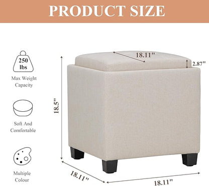COLAMY Fabric Square Storage Ottoman with Reversible Tray Lid – Multi-Functional Footrest, Hidden Storage, Sturdy & Stylish Small Coffee Table for Living Room, Bedroom, or Entryway(Beige)