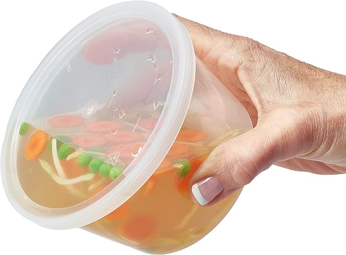 DuraHome Food Storage Containers with Lids 8oz, 16oz, 32oz Freezer Deli Cups Combo Pack, 44 Sets BPA-Free Leakproof Round Clear Takeout Container Meal Prep Microwavable, Airtight Lids (Mixed Sizes)