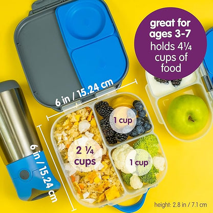 b.box Mini Lunch Box, Bento Box for Kids, Snack Container with 2 Leak Proof Compartments, Reusable Snack Containers with Lids, Kids Lunch Boxes Ages 3+, BPA Free, 4 1/4 Cup Capacity (Blue Slate)