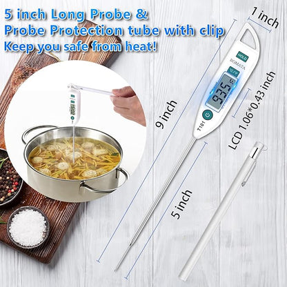 BOMATA 6 Pack Waterproof IPX7 Meat Thermometer Instant Read Food Thermometer with Long Probe for Water, Liquid, Kitchen Cooking, Grill,BBQ ! T101 X 6 Pcs (Black & Red & White)…