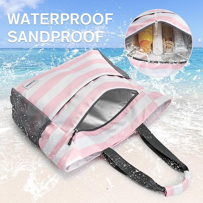 G4Free Beach Bag, Waterproof Sandproof Beach Tote Bag, Large Capacity Foldable for Women