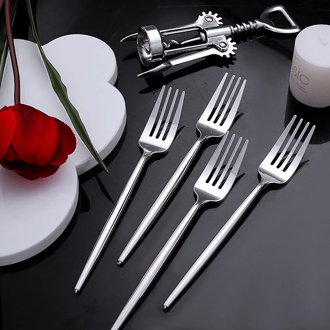 U-QE 180Pcs Silver Plastic Forks, Disposable Heavy Duty Plastic Forks, Heavyweight Silver Plastic Silverware, Plastic Flatware Perfect For Parties, Weddings and Other Daily Events