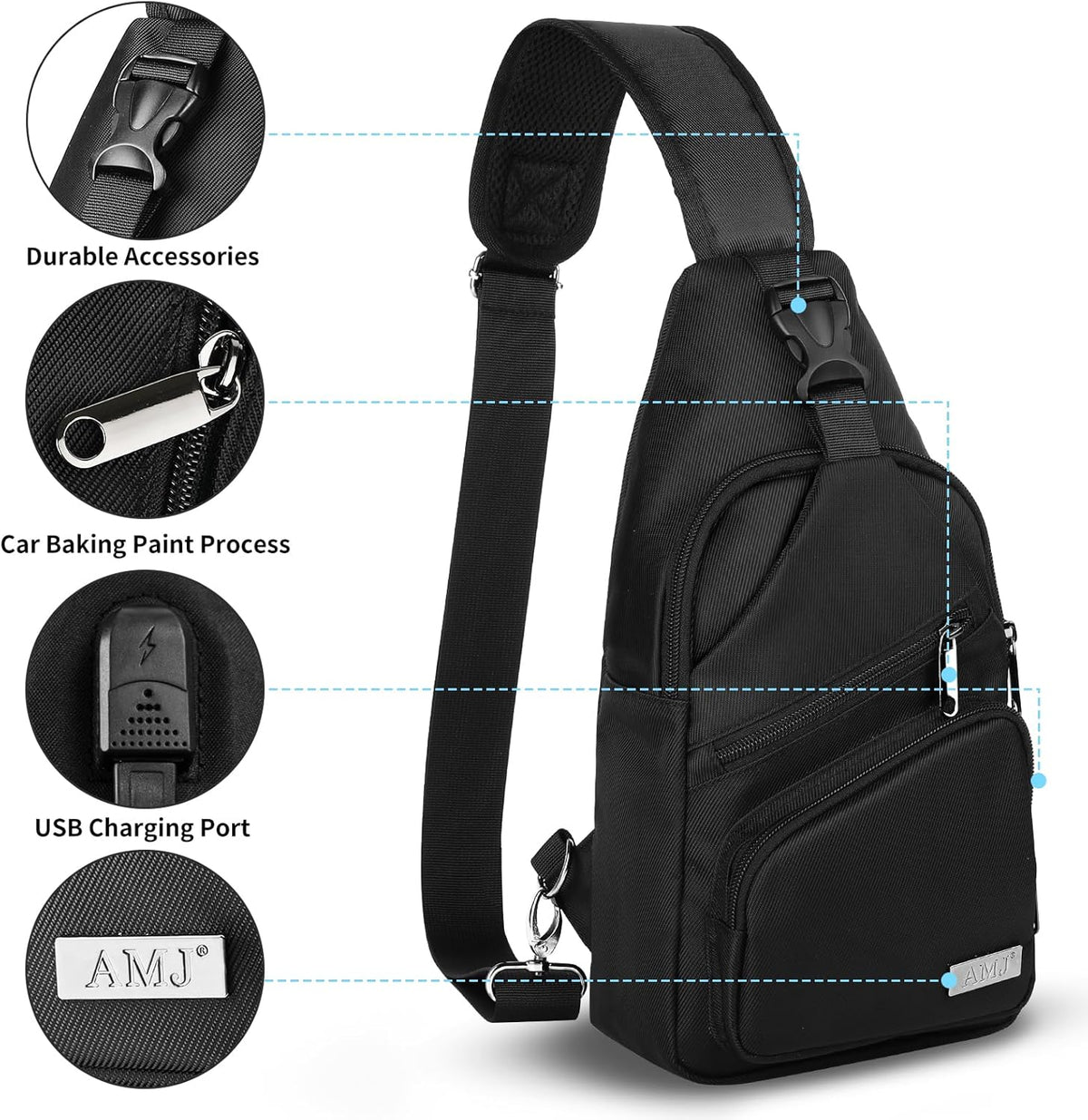 AMJ Crossbody Sling Bag Men Women, Casual Shoulder Backpack, Chest Daypack Satchel for Hiking Travel
