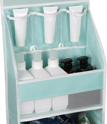 Univivi 5-Shelf Fabric Door Storage Over Door Hanging Organizer with 4 Large Pockets and 3 Small PVC Pockets Nursery Closet Cabinet Wall Mount Hanging Storage Organizers for Baby Nursery (Blue)