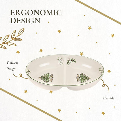 Spode Christmas Tree Divided Dish - 11.5" Festive Serving Tray for Holiday Parties, Seasonal Events - Fine Earthenware, Decorative Christmas Dinnerware, Microwave & Dishwasher Safe