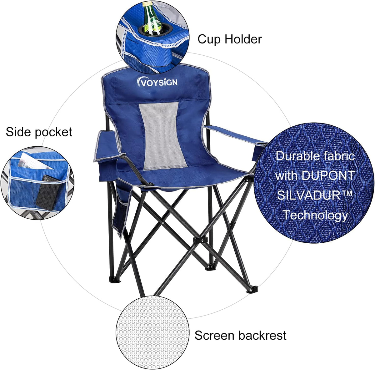 Mesh Folding Camping Chairs for Adults, Oversized Portable Outdoor Chairs, Weight Capacity 325 lbs with Cup Holder, Storage Pocket, Carry Bag