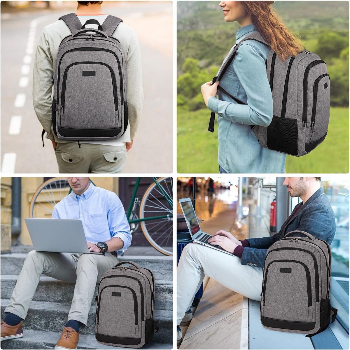 CLUCI Laptop Backpack for Men Women School Backpack College Bookbag for Men Water Resistant Travel Work Backpacks Fits 15.6" Laptop Business Computer Bag with USB Charging Port Grey