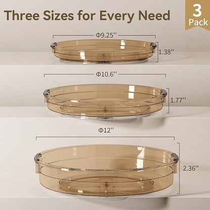 LAMU 3 Pack Lazy Susan Organizer Turntable for Cabinet, Condiment Organizer for Kitchen Pantry Organizers and Storage, Table Top, Fridge, Countertop, Spice Organization, 12'' 10.6'' 9.25'', Amber