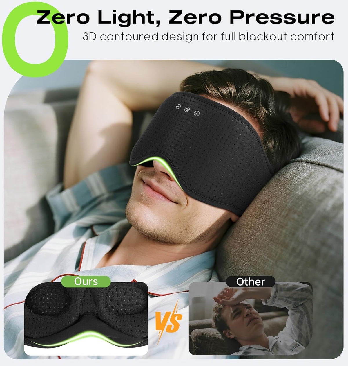 MUSICOZY Sleep Headphones with Bluetooth 5.4 Sleep Mask, Removable 3D Eye Cups for Zero Pressure Comfort, Wireless Bluetooth Eye Mask for Sleeping with Timer, Gifts for Men Women