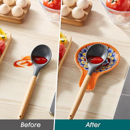 vancasso Ceramic Spoon Rest Sets of 2 for Stove Top, 7.7 Inch Cooking Spoon Holder for Kitchen Counter Decor, Spoon Holder for Coffee Spoon Rest, Spoon Cradle, Spatula, Spoons or Tongs, Light