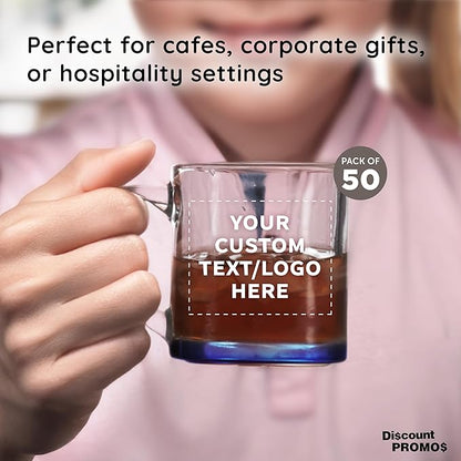 Custom Libbey Clear Glass Coffee Mugs 13 oz. Set of 50, Personalized Bulk Pack - Perfect for Coffee, Tea, Espresso, Hot Cocoa, Other Beverages - Blue Bottom