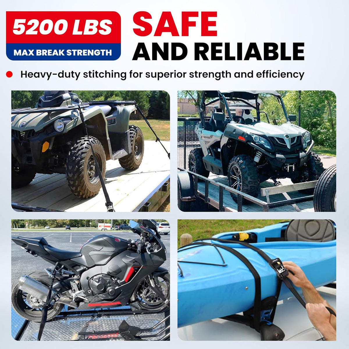 MOCA Heavy Duty Ratchet Tie Down Straps - 5200 Lbs Breaking Strength 1.6" x 8', Includes 4 Heavy Duty Ratchet Padded Handles & Coated Chromoly S Hooks & 4 Soft Loop Tie-Downs