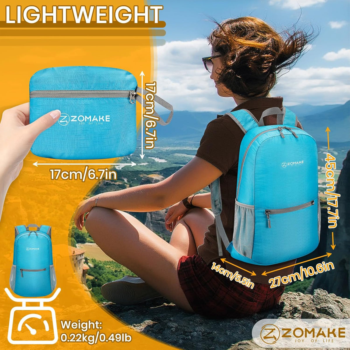 ZOMAKE Ultra Lightweight Hiking Backpack 20L - Packable Small Backpacks Water Resistant Daypack for Women Men(Azure Blue)