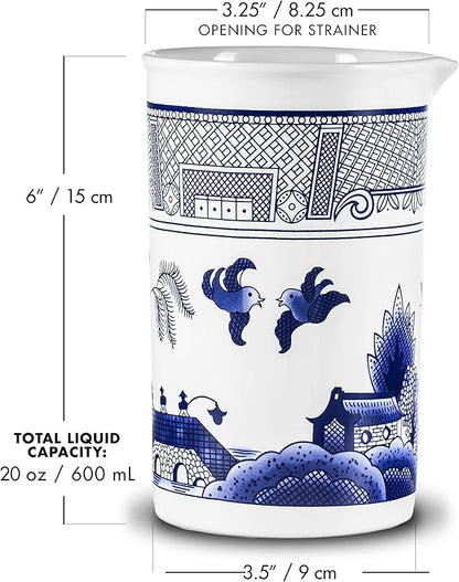 PIÑA BARWARE Seamless Professional Porcelain Mixing Glass – 600mL / 20oz (Traditional Blue Willow Pattern, 4)