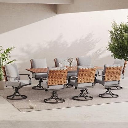 Grand patio 9-Piece Outdoor Dining Set, 8 Leather-Look Wicker Swivel Patio