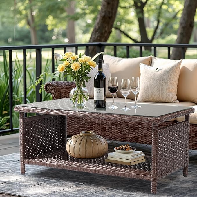 VINGLI Outdoor Wicker CoffeeTable Patio Coffee Tables