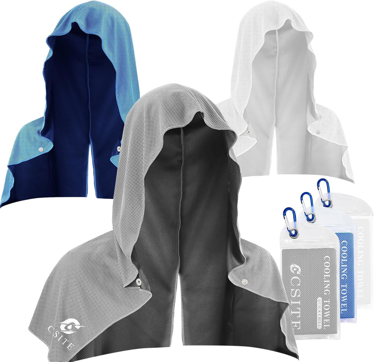 3 Pack Cooling Hoodie Towels for Neck and Face, UPF 50 Sun Protection & Instant Cooling, Ice Towels for Hot Weather, Soft Breathable Towel for Sport, Work Out, Gym, Camping & More Activities