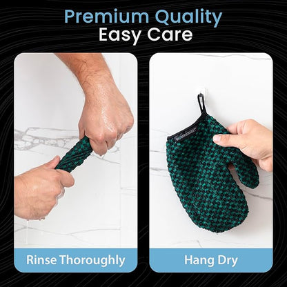 Japanese Exfoliating Mitt for Shower [Green] - Charcoal & Silver Ion Exfoliating Glove - Gentle Exfoliation & Deep Cleansing Shower Mitt - Exfoliating Body Scrubber Glove, Soft Fabric Inside