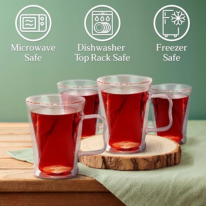 40 Oz Unique Glass teapot Set with 4 double wall insulated Cups, Tea Kettles for Stovetop With Infusers For Loose Tea, Perfect Mom Gift