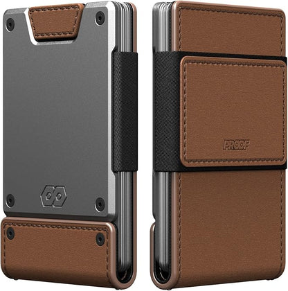 PROOF Wallet | Slim Minimalist Wallets for Men | Leather & Metal | RFID Wallet | Front/Back Pocket | Gift Box | Veteran Owned