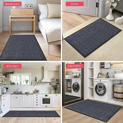 Kuyal Front Door Mat, 3'x10' Indoor Outdoor Entrance, Commercial Floor Inside Outside Entrance, Heavy Duty Durable Welcome Mat, Rubber Backing Non Slip Outdoor Mats for Entryway,Dark Gray