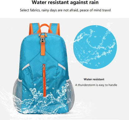 25L Hiking Backpack Foldable Sports Daypack Camping Collapsible Bag Water Repellent Lightweight Travel Men Women (Blue)