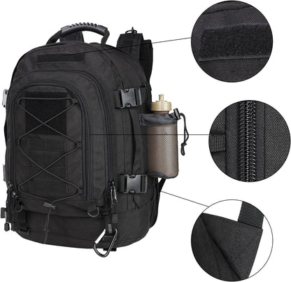 Large Tactical Backpack for Men Military Backpack with DIY System for Travel, Work,Camping,Hunting,Hiking,Sports (BLACK)