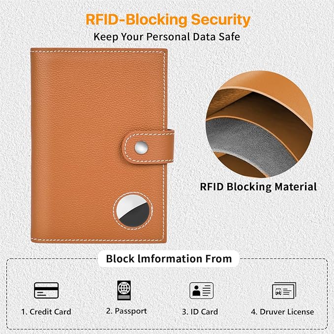 Genuine Leather Passport Holder, RFID Blocking Travel Wallet for Men/Women, Stylish Passport Cover with Airtag Slot, Durable Passport Wallet case travel essentials (Brown)