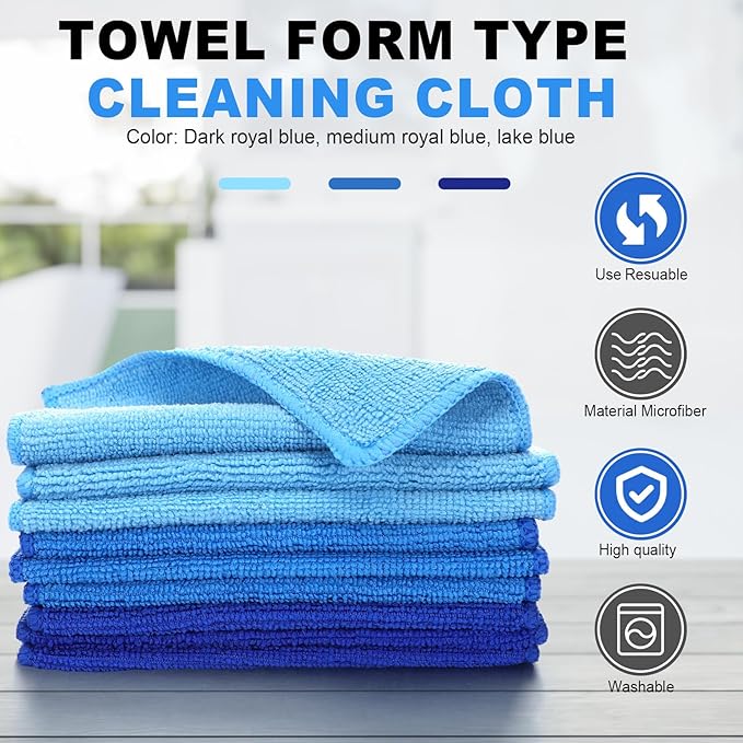 Tanlade Microfiber Cleaning Cloth 6"x6" Cleaning Rags Reasonable Kitchen Towels Microfiber Towels Cars Wash Dry Erase Cloth (Blue/Light Blue/Dark Blue,30 Pcs)