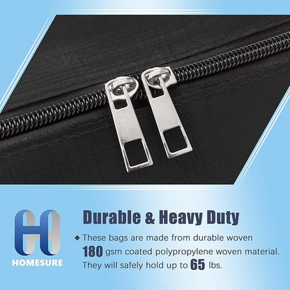 8 Pack Large Strong Bags with Zippers & Carrying Handles - Water-Resistant - Heavy Duty Storage Tote for Space Saving, Fold Flat, Alternative to Moving Box (Black)