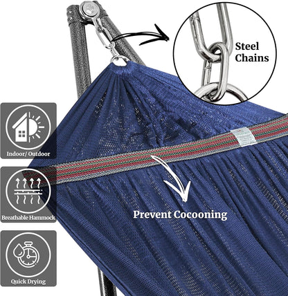 Tranquillo Universal Double Hammock with Stand Included for 2 Persons/Foldable Hammock Stand 600 lbs Capacity Portable Case - Inhouse, Outdoor, Camping, Aegean