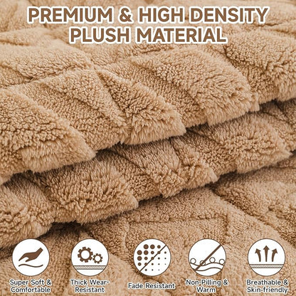 OTOB Pet Couch Covers for 3 Cushion Couch Sofa, Washable & Non Slip Fuzzy Plush Sofa Cushion Covers, All Seasons Geometric Jacquard Modern Soft Dog Bed Mat Slipcovers Protector (Coffee, 27.6"x70.9")