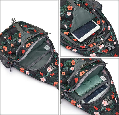G4Free Sling Bag RFID Blocking Sling Backpack Crossbody Chest Bag Daypack for Hiking Travel(Black Base Floral)