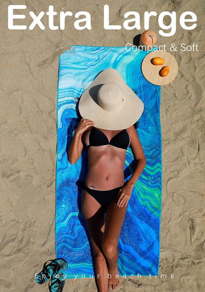 2 Pack Microfiber Lightweight Beach Towel Sand Free Quick Dry Absorbent Thin Compact Towels for Swimming Pool Camping Beach Accessories Large Easy Pack Travel Things for Vacation Essentials Gift