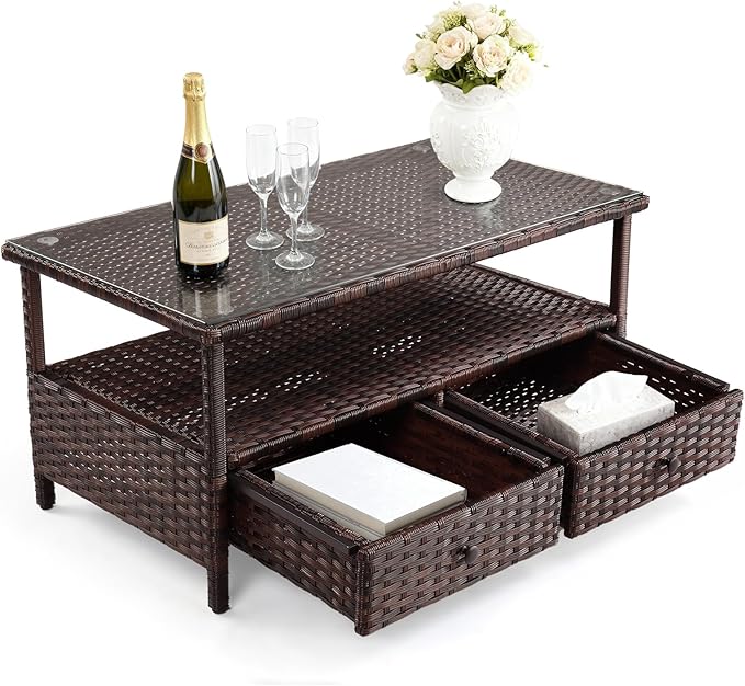 VINGLI Outdoor Wicker Coffee Table