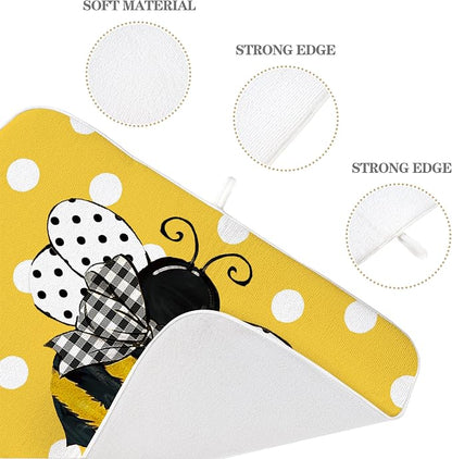 Yellow Bee Dish Drying Mat for Kitchen Counter 18x24 Inch Polka Dots Dish