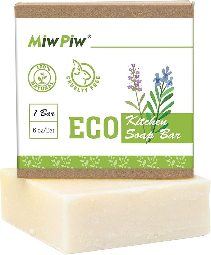 Vegan Dish Soap Bar - Large 6 Ounce - Lather Clean Safe Ingredients- Plastic Free Palm Oil Free - Zero Waste Eco Friendly Kitchen Dishwashing Solid Soap