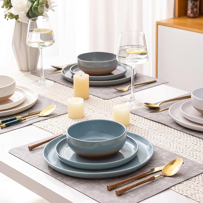 AmorArc Ceramic Dinnerware Sets for 8, 24 Pieces Handpainted Plates and Bowls Set with Rustic Terracotta Underside, Scratch Resistant Stoneware Dishes Set, Dishwasher & Microwave Safe, Multi-Color