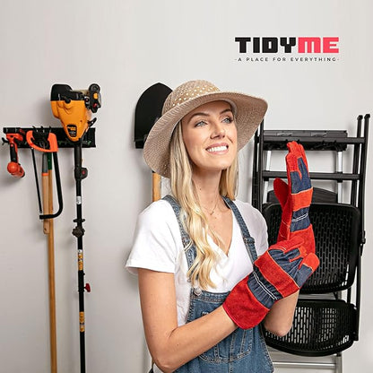 Heavy-Duty Garage Wall Storage System | Wall Mounted Tool Organizer Rack with Shelving | 10-Piece Mounting Kit | Includes 4x10” Double-Layered Hooks & 2x16.5” Floating Utility Shelves