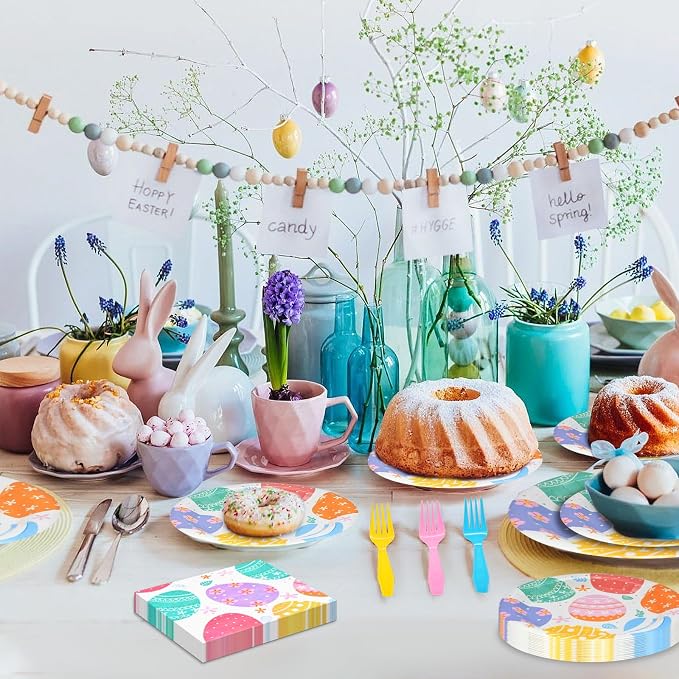 96 Pieces Easter Day Tableware Set Party Supplies