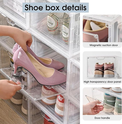 9 Pack Thicken Shoe Organizer Stackable,Upgraded Sturdy Shoe Storage Box with Magnetic Door,Shoe Containers For Sneaker Display,Hat Organizer,White